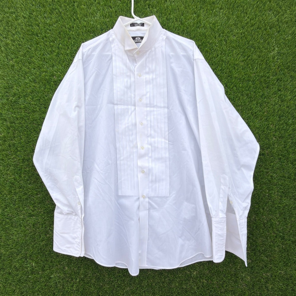 Stafford Classic Fit Pleated Off White Tuxedo Suit Studs Links Shirt 17.5 34-35